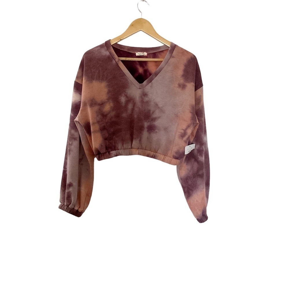 Altar’d State Tie Dye V Neck Cropped Sweatshirt Size L